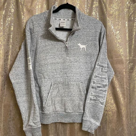 PINK Victoria's Secret Sweaters - PINK Victorias Secret Gray 1/4 Zip Pullover Sweater, Medium